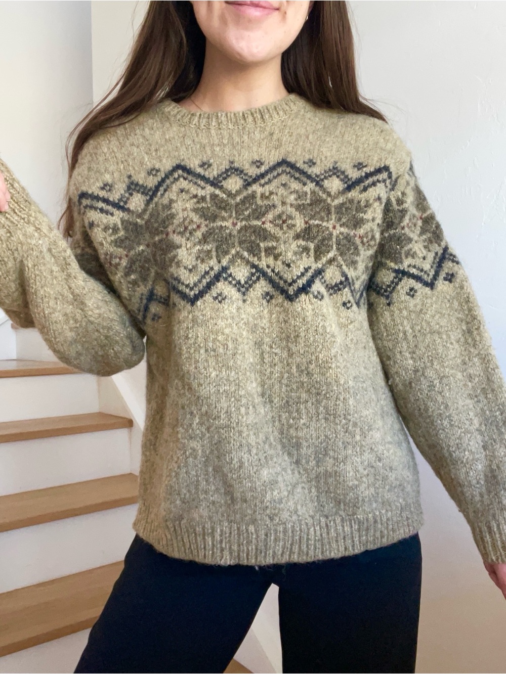 Vintage Abercrombie & Fitch Y2K Fair Isle 100% Wool Chunky Tan Grey Sweater XS